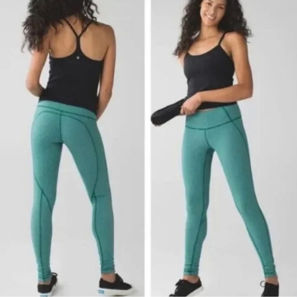 Lululemon Wunder Under Leggings Green  Heathered Menthol Wee Stripe Size 6 - Picture 1 of 8